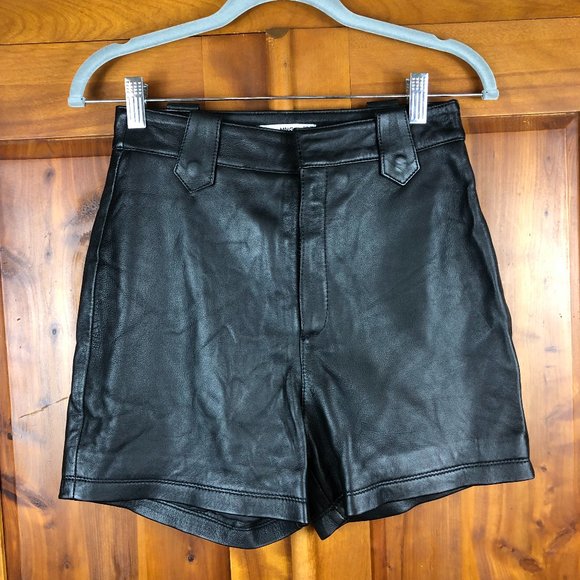Mango Pants - MNG by Mango Black Genuine Leather High Waist Shorts - NEW